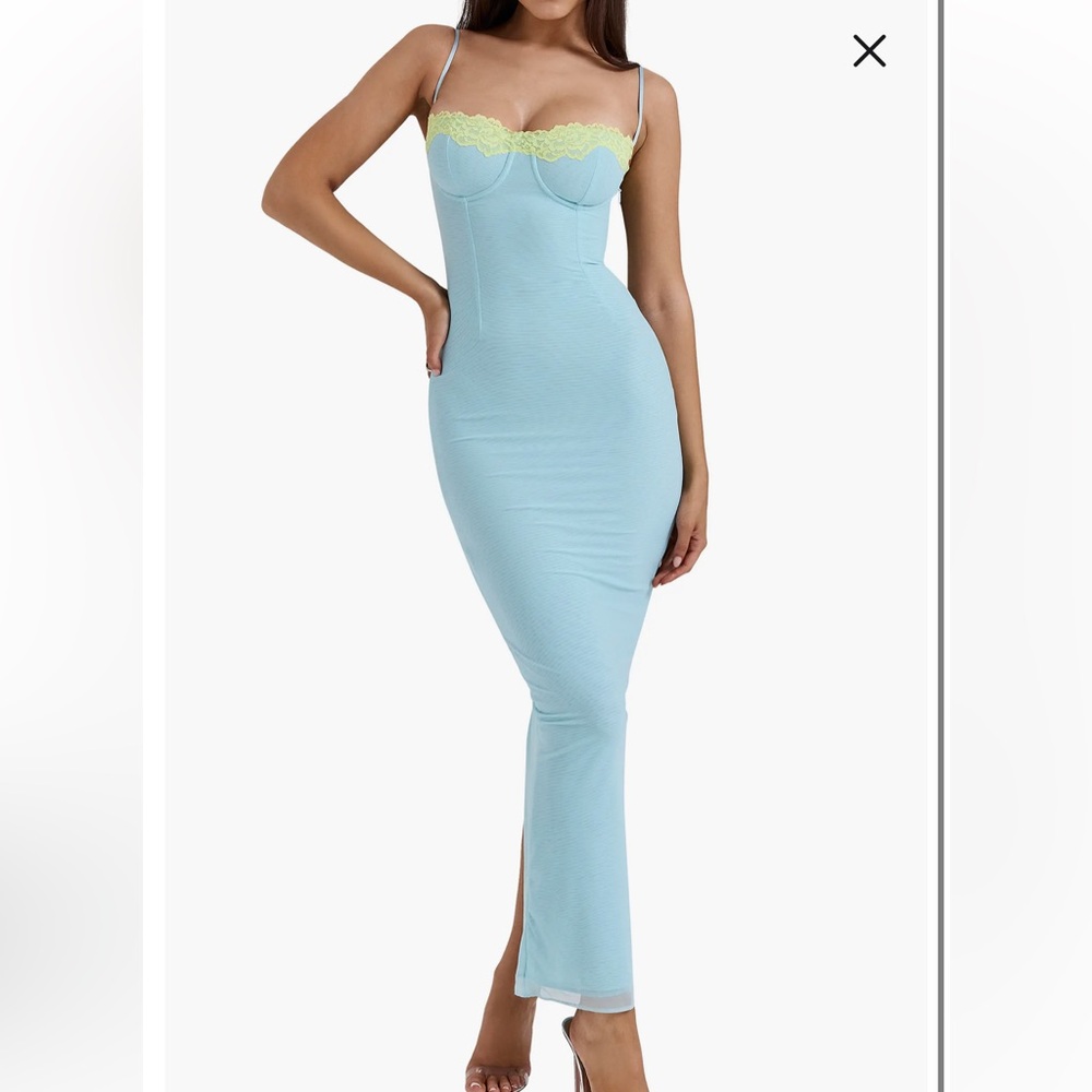 House of CB Light Blue and Yellow Maxi Dress